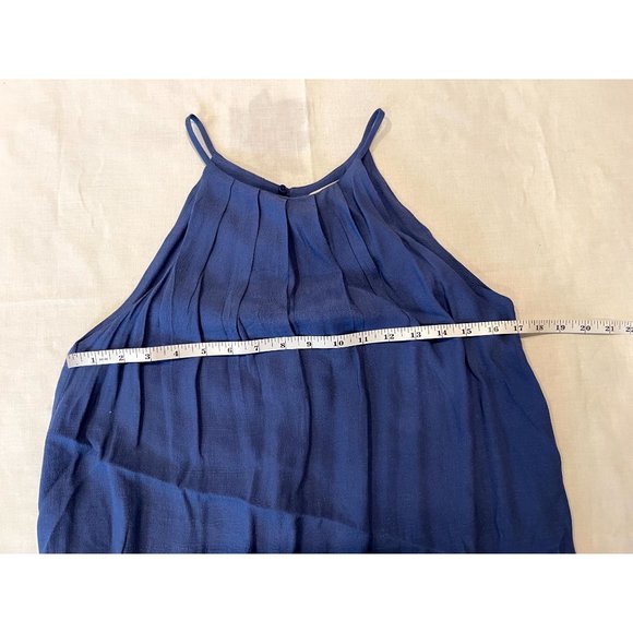 Lush Women Pleated Halter Neck Mini Dress Back Key Hole Sleeveless Blue Size M - Picture 5 of 6